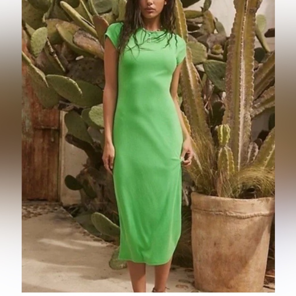 Free People:  Good Feels Slim Midi Dress, Large, Green